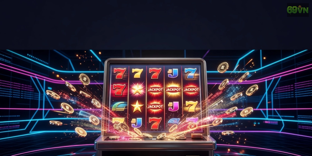 Khái niệm quay nổ hũ 69vn được minh họa qua hình ảnh slot machine hiện đại